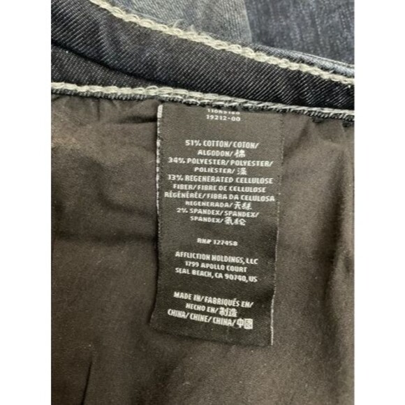 Affliction Black Premium Ace Distressed AcidDark Wash Straight Jeans Men Size 34 - Picture 4 of 13